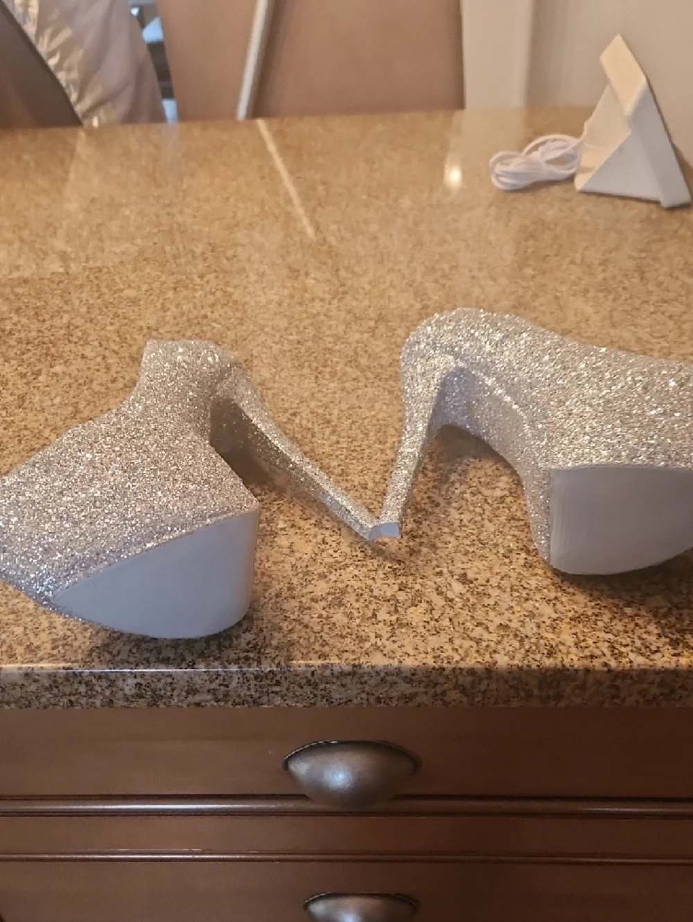 PATRIOTS Football Logo Shoe Republic LA Silver Glitter High Heels with Team Logo